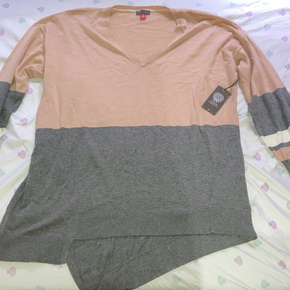 Vince Camuto Brown and Cream Knit Top